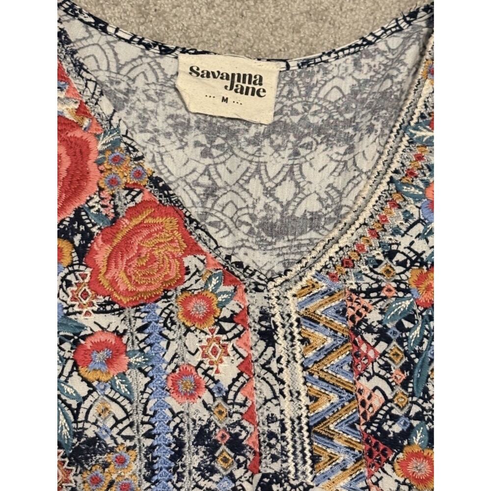 Savanna Jane Embroidered Boho Floral V-Neck Long Sleeve Blouse - Picture 4 of 5